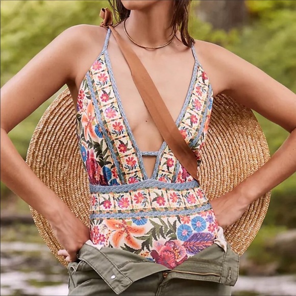 Anthropologie Other - Anthro FARM Rio Floral Plunge One-Piece Swimsuit